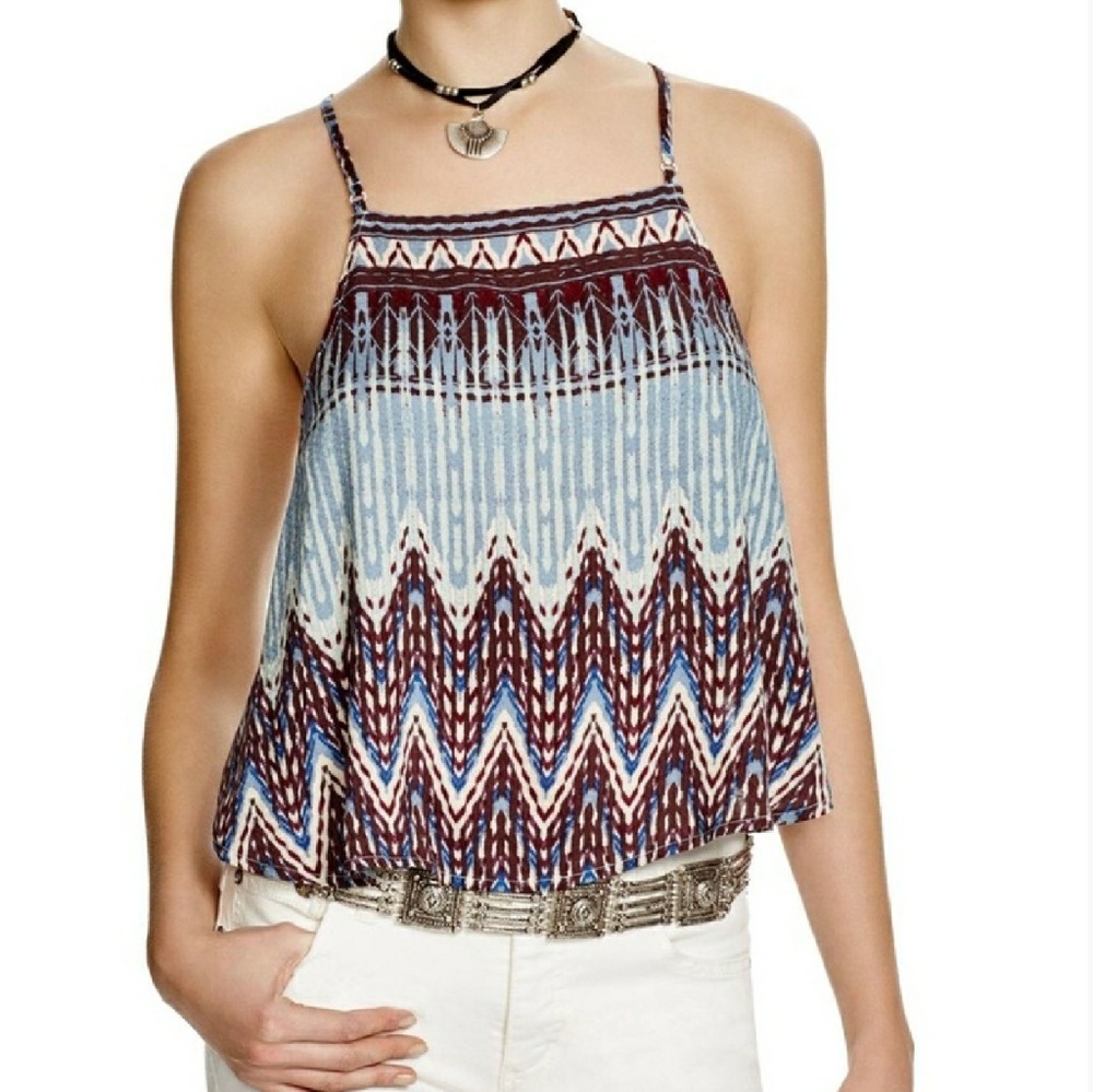 Free People Sundazed Cami Chevron Print Sky Combo Crisscross Cutaway Back XS NWT